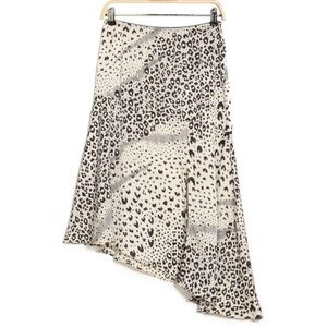 NEW Everleigh Leopard Print Asymmetrical Skirt Off White Black Size Medium Boho